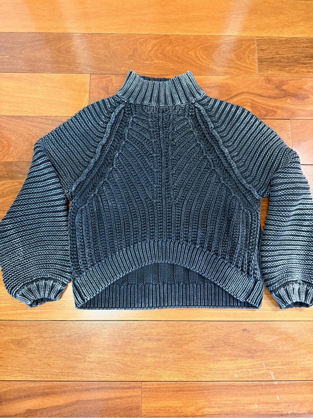 Free People Charcoal Ribbed Cable Turtleneck Sweater